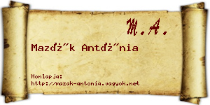 Mazák Antónia névjegykártya